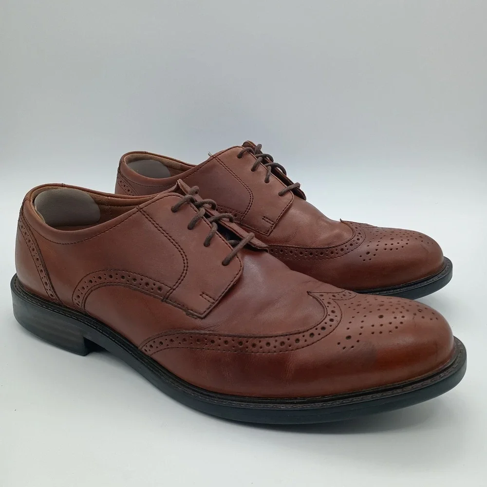 Johnston & Murphy Mens 12M Brown Leather Wingtip Oxford Brogue Shoes‎